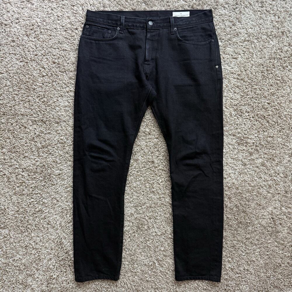 Imogene and Willie Charlie Jeans Mens Size 36 Black Selvedge Denim Slim Straight